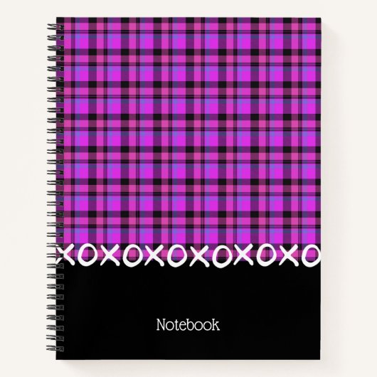 Tartan kariertes rosa-schwarzes Notebook Notizblock (Vorderseite)