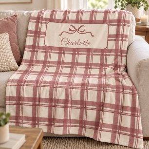 Tartan Karo Creme Rot Schleife Weihnachten Fleecedecke
