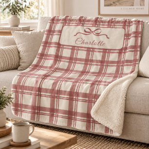 Tartan Karo Creme Rot Schleife Weihnachten Sherpadecke