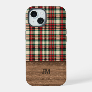 Tartan-Karo-Handyhülle mit Holz-Monogramm iPhone 15 Hülle