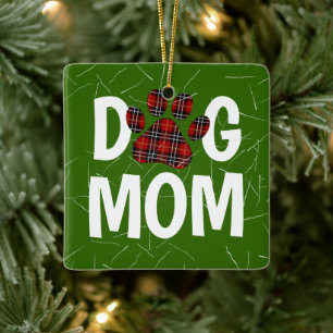 Tartan-Karo-Hundepfotenabdruck mit Hundehaaren  Keramikornament