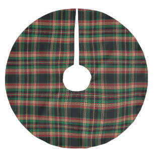 Tartan Karo schwarz rot grün gelb rustikales Muste Polyester Weihnachtsbaumdecke