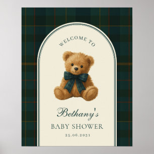 Tartan-Karo-Teddybär-Baby-Shower-Willkommen Poster