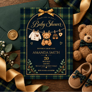 Tartan-Karo-Teddybär-Junge-Baby-Party Einladung