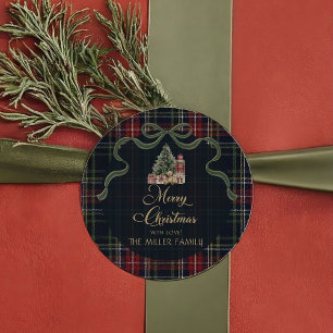 Tartan-Karo-Vornehme-Weihnachtsfeier-Aufkleber Runder Aufkleber