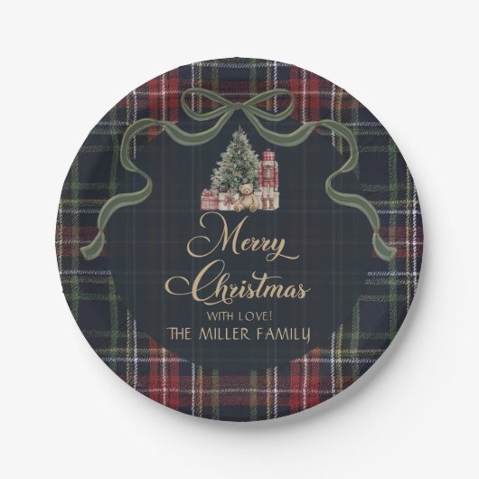 Tartan-Karo-Vorweihnachtsfeier-Papierteller Pappteller (Vorderseite)
