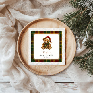 Tartan Karo Weihnachts-Teddybär-Baby-Party Serviette