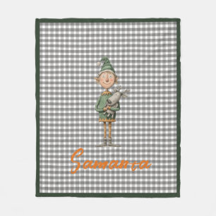 Tartan-Karo-Weihnachtself Reindeer grau weiß Name Fleecedecke