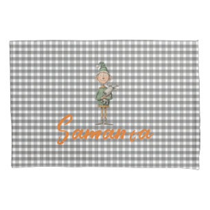 Tartan-Karo-Weihnachtself Reindeer grau weiß Name Kissenbezug