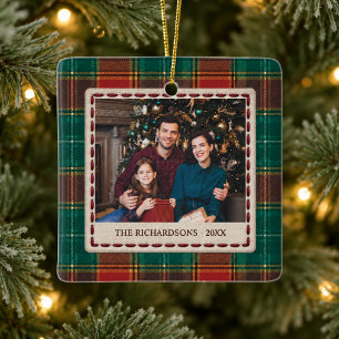 Tartan-Karo-Weihnachtsfoto Keramikornament