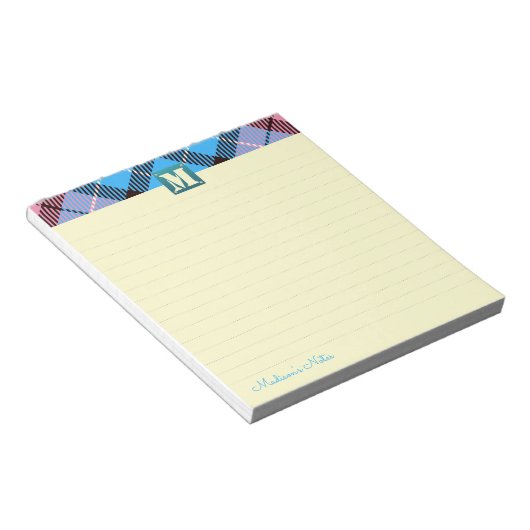 Tartan Leather Custom Script Monogram Cream Linken Notizblock (angewinkelt)