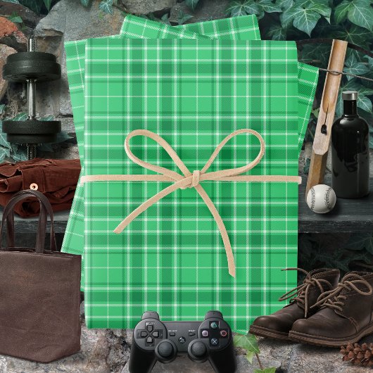 Tartan - Lebhaftes Medium Grün bis Dunkelgrün Geschenkpapier Set