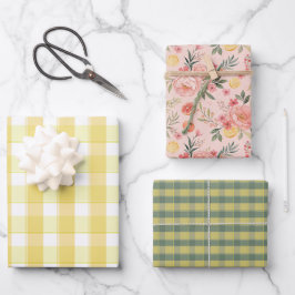 Tartan Lemmingelb Pfirsich Grün Geschenkpapier Set