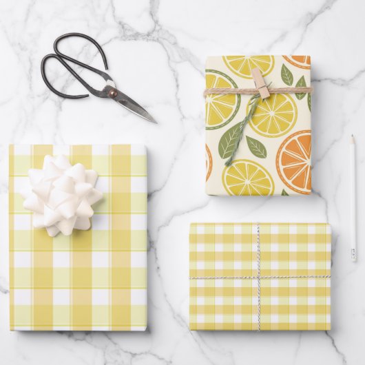 Tartan lemon yellow set wrapping paper geschenkpapier set (Vorderseite)