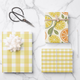Tartan lemonengelb gestreiftes Geschenkpapier Set