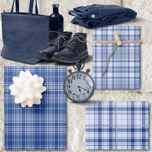 Tartan - Licht bis Marineblau - Differenz Geschenkpapier Set