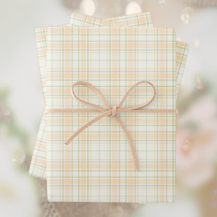 Tartan - Light Orange Sage Green-Extra Light Ivory Geschenkpapier Set