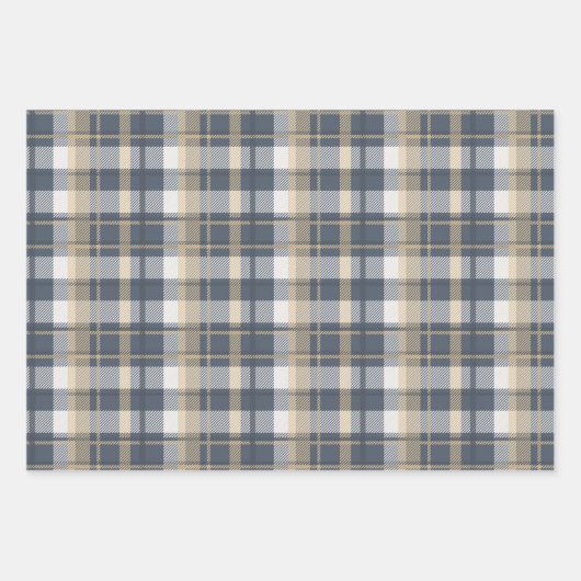 Tartan - Marine, Sand und Natural White Geschenkpapier Set (Vorderseite 3)