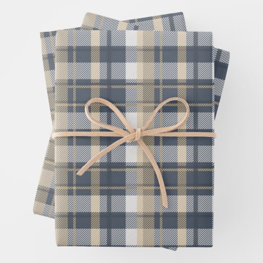 Tartan - Marine, Sand und Natural White Geschenkpapier Set (Beispiel)