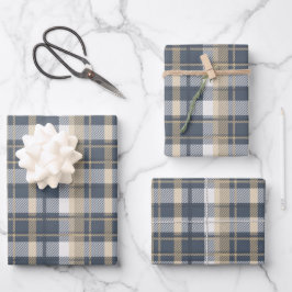 Tartan - Marine, Sand und Natural White Geschenkpapier Set