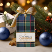Tartan Merry Christmas Blue Gold Frame ID1141B Geschenkanhänger