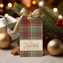 Tartan Merry Christmas Gold Frame ID1141A Geschenkanhänger