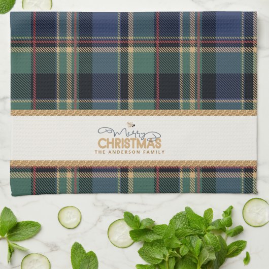 Tartan Merry Christmas Gold Frame ID1141B Geschirrtuch (Gefaltet)