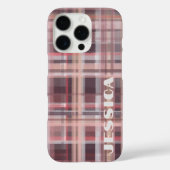 Tartan Monogram Burgundy Red Blush Pink Stripes Case-Mate iPhone Hülle (Rückseite)