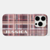 Tartan Monogram Burgundy Red Blush Pink Stripes Case-Mate iPhone Hülle (Rückseite (Horizontal))