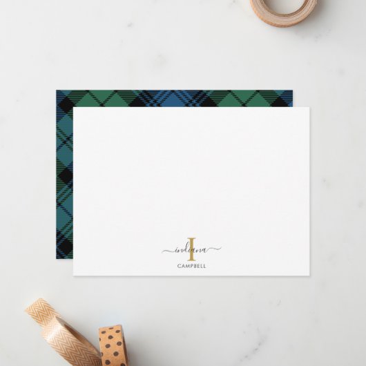 Tartan Monogramm Anfangsname Holiday Rustikal Kari Mitteilungskarte (Vorderseite/Rückseite Beispiel)