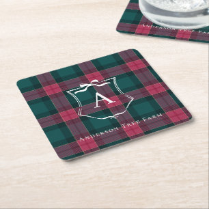Tartan-Monogramm Benutzerdefiniertes Weihnachtsl Rechteckiger Pappuntersetzer