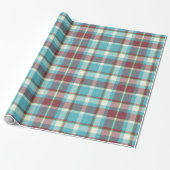 Tartan Muster4 Türkis und Rot ID210 Geschenkpapier (Ungerollt)