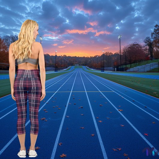 Tartan-Muster in Burgund und Marine Capri Leggings