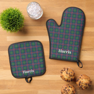 Tartan-Muster personalisierte Küche  Ofenhandschuh & Topflappen-Set