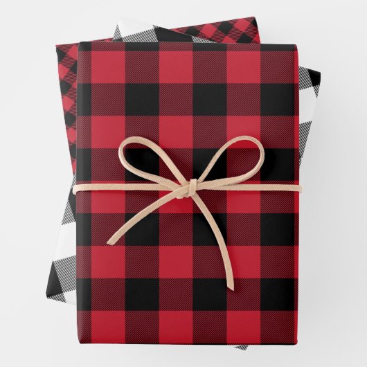 Tartan Muster Rot Schwarz-weiß Elegant Klassisch Geschenkpapier Set (Beispiel)