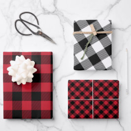 Tartan Muster Rot Schwarz-weiß Elegant Klassisch Geschenkpapier Set