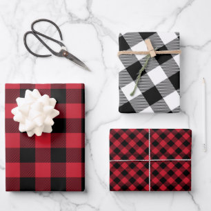 Tartan Muster Rot Schwarz-weiß Elegant Klassisch Geschenkpapier Set