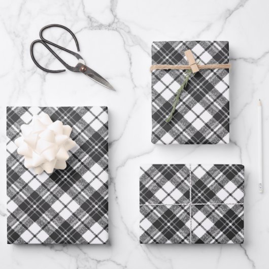 Tartan Musterferien Weihnachten Schwarz-weiß Geschenkpapier Set (Vorderseite)