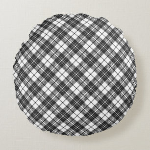 Tartan Musterferien Weihnachten Schwarz-weiß Rundes Kissen