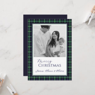 Tartan-Navy-Grün-Karo-Familienfoto-Weihnachten Karte