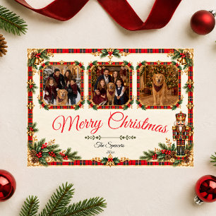 Tartan-Nussknacker-Weihnachtsfamilien-Fotocollage Feiertagskarte