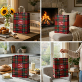 Tartan Paper Gift Bag für benutzerdefiniertes Logo Mittlere Geschenktüte