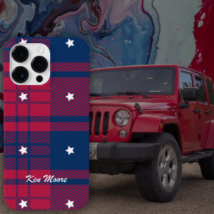 Tartan - Patriotic - Red Blue White Stars Case-Mate iPhone 14 Pro Max Hülle
