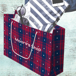 Tartan - Patriotic - Red Blue White Stars Große Geschenktüte