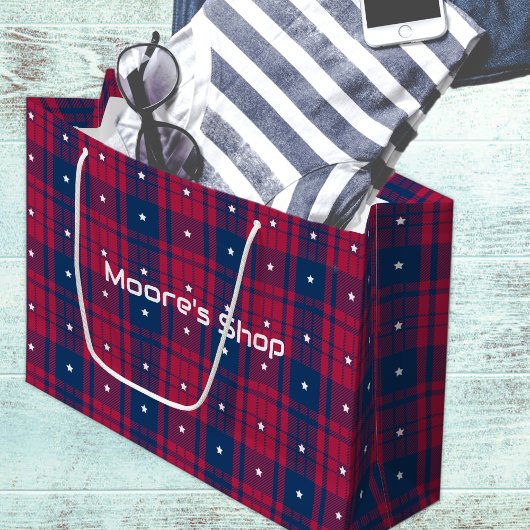 Tartan - Patriotic - Red Blue White Stars Große Geschenktüte