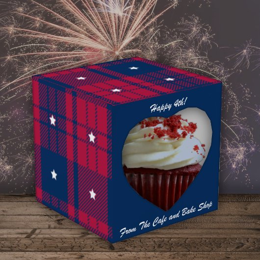 Tartan - Patriotic - Red Blue White Stars Herz Geschenkschachtel