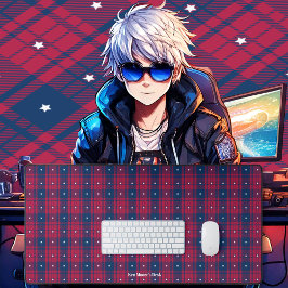 Tartan - Patriotic - Red Blue White Stars Schreibtischunterlage