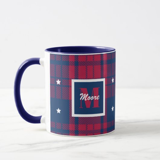Tartan - Patriotic - Red Blue White Stars Tasse (Links)