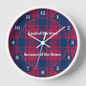 Tartan - Patriotic - Red Blue White Stars Uhr (Vorderseite)