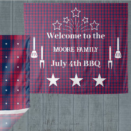 Tartan - Patriotic - Red Blue White Stars Wandteppich